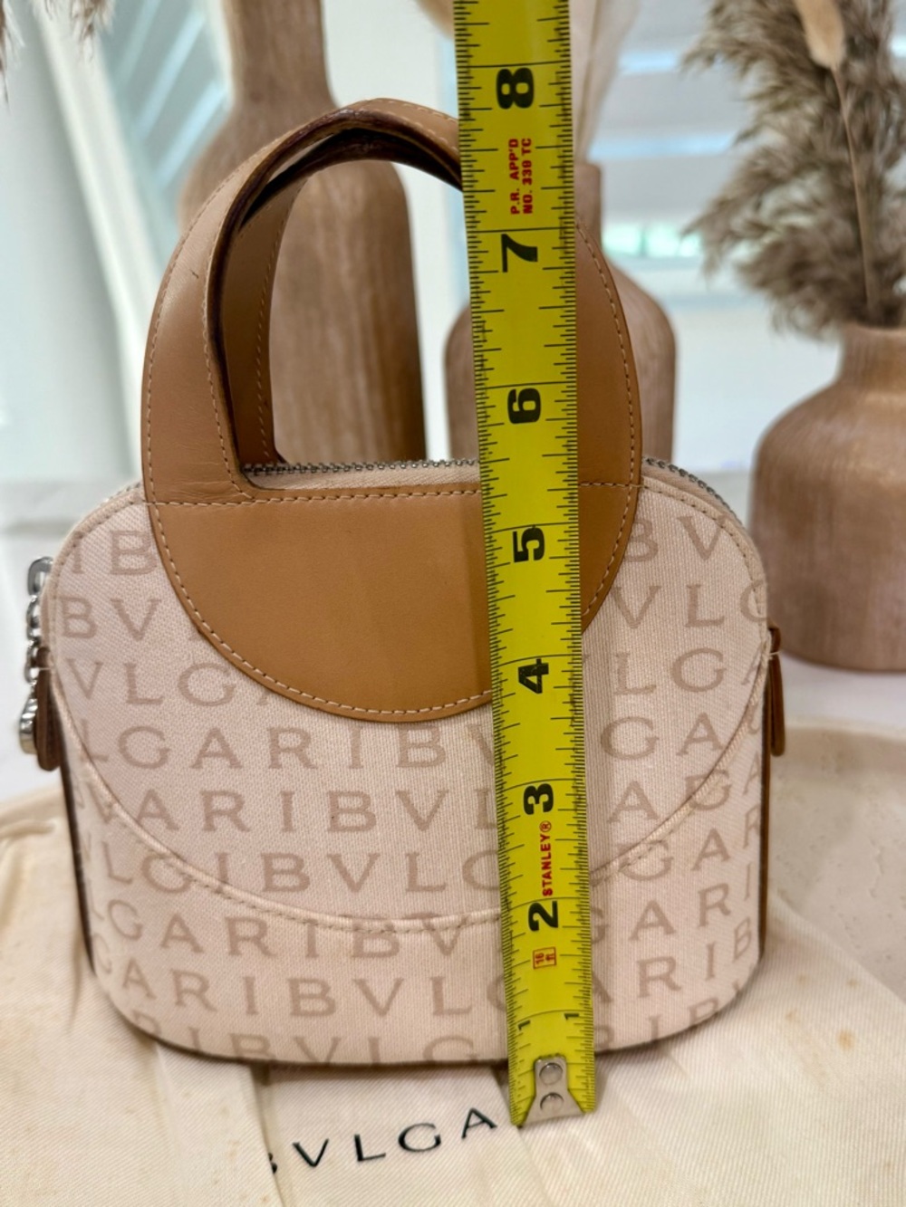 Bvlgari Logomania Mini Tote Bag - Beige Canvas & Tan Leather - Authentic BULGARI - Picture 10 of 11